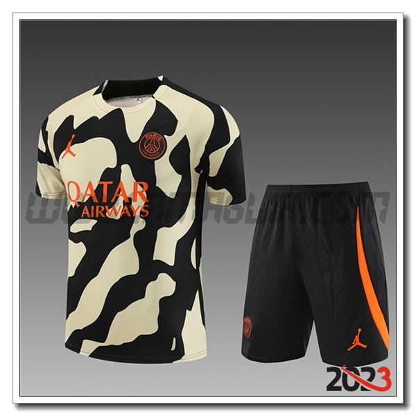 Kit Maglia Allenamento + Pantaloncini PSG Bambino Nero/Giallo 2023 2024
