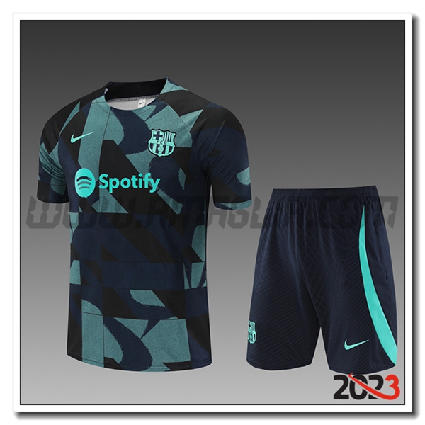 Kit Maglia Allenamento + Pantaloncini FC Barcellona Bambino Nero/Verde 2023 2024