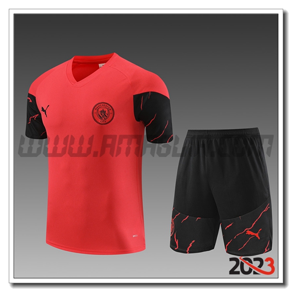 Kit Maglia Allenamento + Pantaloncini Manchester City Bambino Rosso 2023 2024
