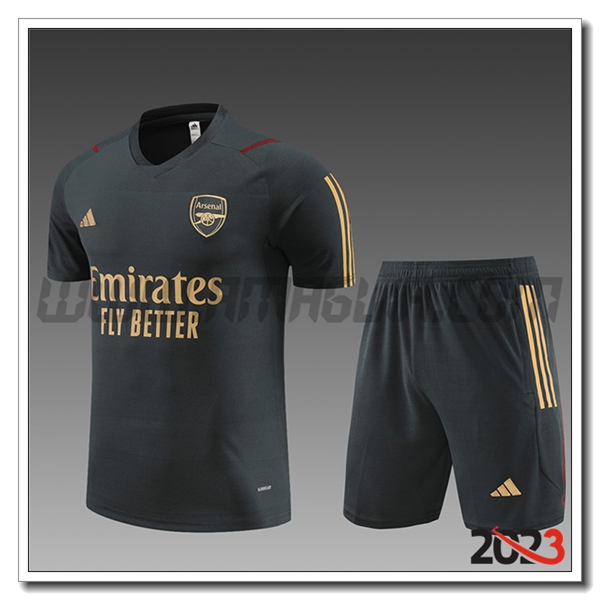 Kit Maglia Allenamento + Pantaloncini Arsenal Bambino Grigio Scuro 2023 2024