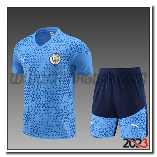 Kit Maglia Allenamento + Pantaloncini Manchester City Bambino Azzurro 2023 2024