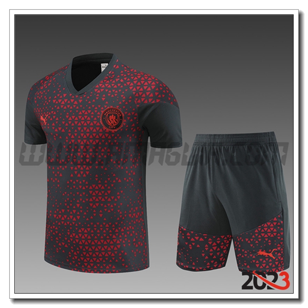 Kit Maglia Allenamento + Pantaloncini Manchester City Bambino Grigio Scuro 2023 2024