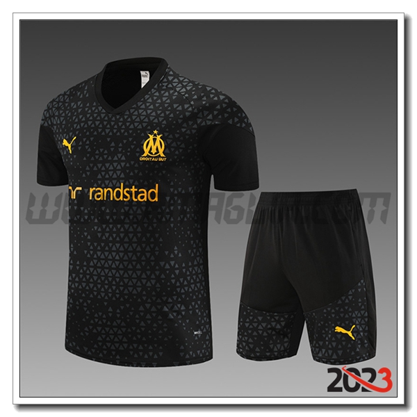 Kit Maglia Allenamento + Pantaloncini Marsiglia Bambino Nero 2023 2024