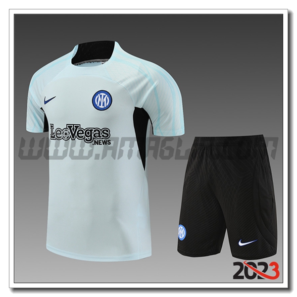 Kit Maglia Allenamento + Pantaloncini Inter Milan Bambino Azzurro 2023 2024