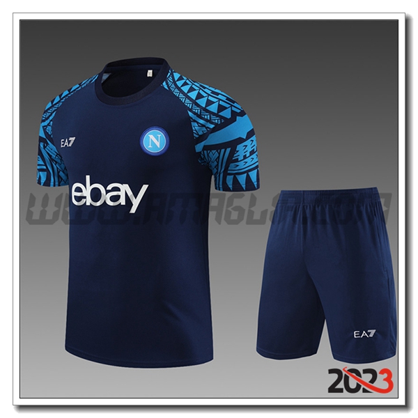 Kit Maglia Allenamento + Pantaloncini Napoli Bambino blu marino 2023 2024