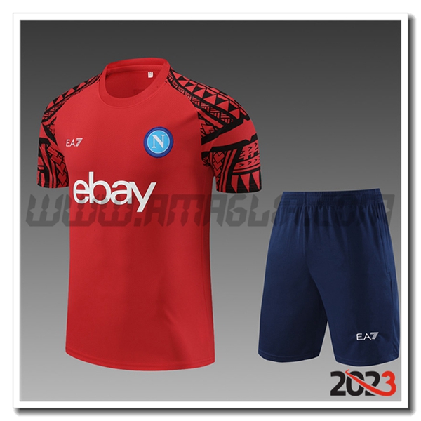 Kit Maglia Allenamento + Pantaloncini Napoli Bambino Rosso 2023 2024