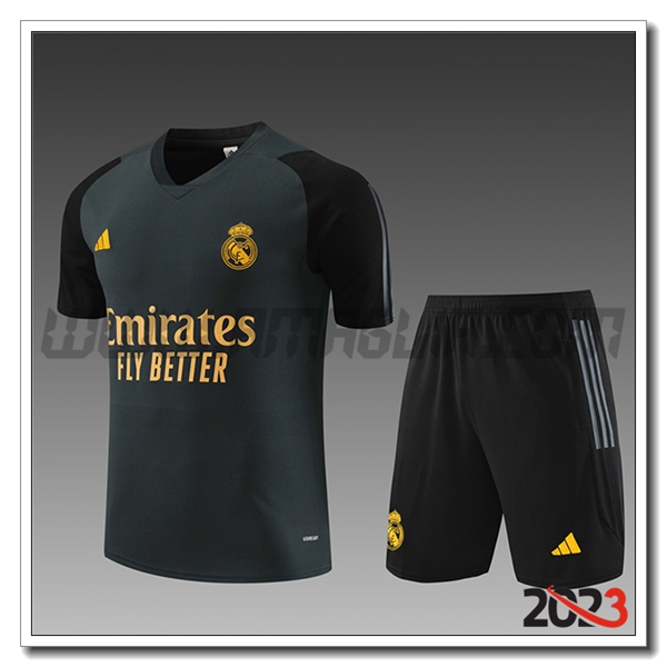 Kit Maglia Allenamento + Pantaloncini Real Madrid Bambino Grigio Scuro 2023 2024