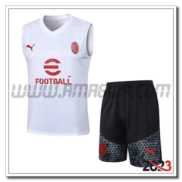 Kit Canotta Allenamento + Pantalonicinis AC Milan Bianco 2023 2024