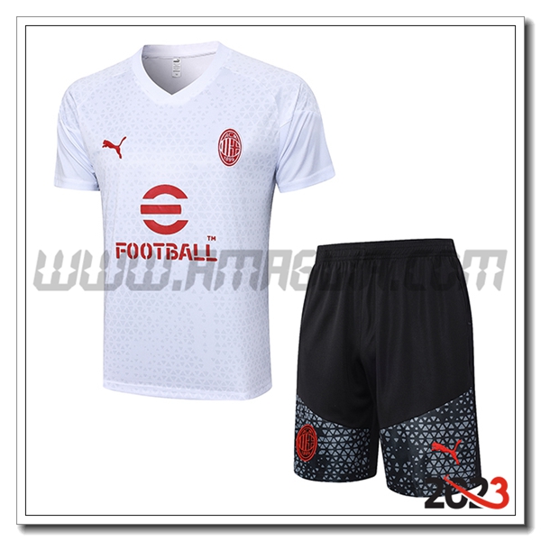 Kit Maglia Allenamento + Pantaloncini AC Milan Bianco 2023 2024 -02