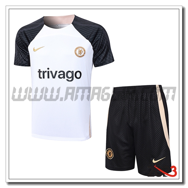 Kit Maglia Allenamento + Pantaloncini FC Chelsea Bianco 2023 2024 -04
