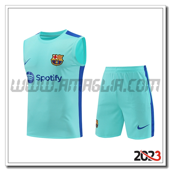 Kit Canotta Allenamento + Pantalonicinis FC Barcellona Azzurro 2023 2024 -02