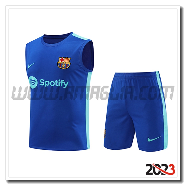 Kit Canotta Allenamento + Pantalonicinis FC Barcellona Blu 2023 2024 -05