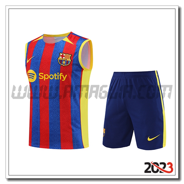 Kit Canotta Allenamento + Pantalonicinis FC Barcellona Rosso/Blu 2023 2024 -03