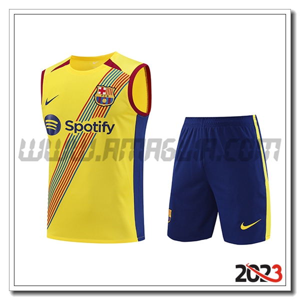 Kit Canotta Allenamento + Pantalonicinis FC Barcellona Giallo 2023 2024 -04
