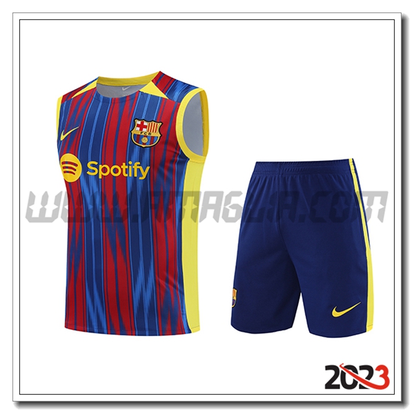 Kit Canotta Allenamento + Pantalonicinis FC Barcellona Rosso/Blu 2023 2024 -02