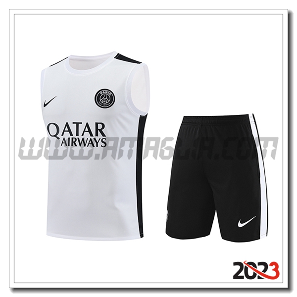 Kit Canotta Allenamento + Pantalonicinis PSG Bianco 2023 2024 -03