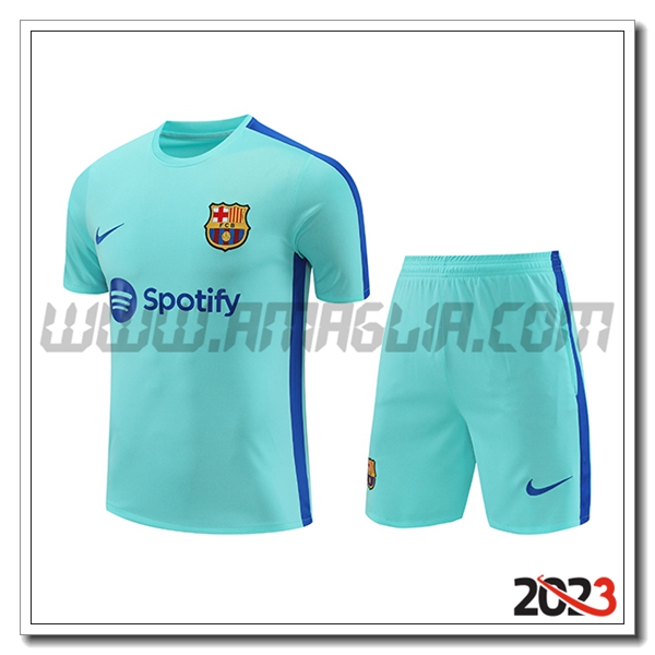 Kit Maglia Allenamento + Pantaloncini FC Barcellona Azzurro 2023 2024 -03