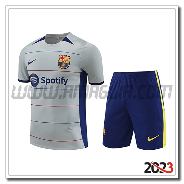 Kit Maglia Allenamento + Pantaloncini FC Barcellona Grigio 2023 2024 -03