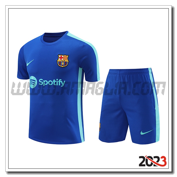 Kit Maglia Allenamento + Pantaloncini FC Barcellona Blu 2023 2024 -04