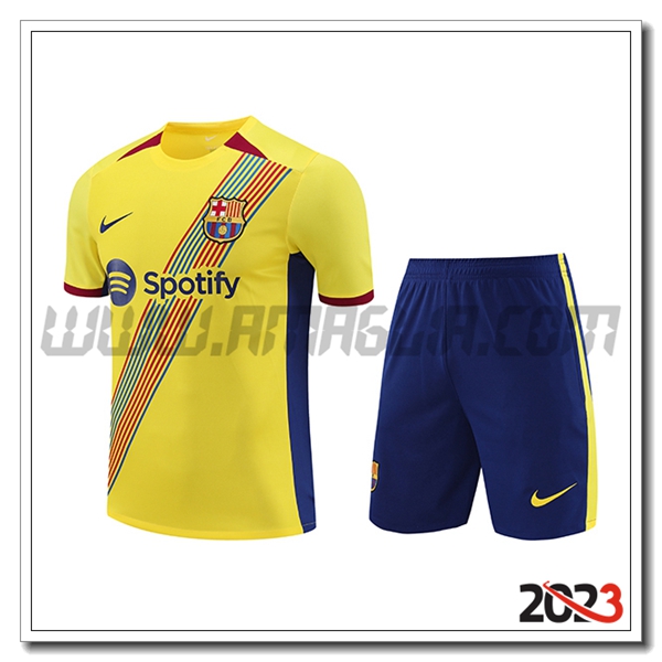 Kit Maglia Allenamento + Pantaloncini FC Barcellona Giallo 2023 2024 -02