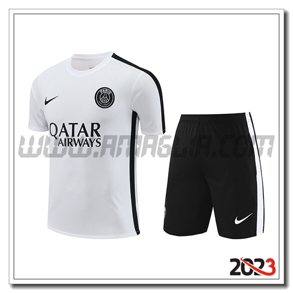 Kit Maglia Allenamento + Pantaloncini PSG Bianco 2023 2024 -05