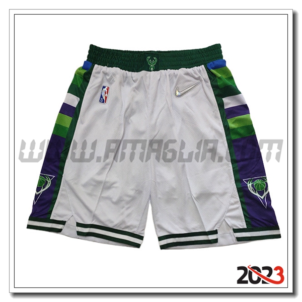 Pantalonicinis NBA Milwaukee Bucks 2023/24 Bianco/Verde