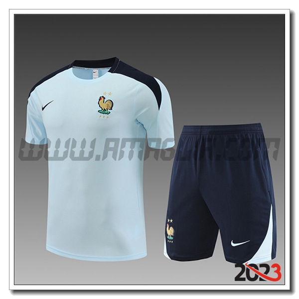 Kit Maglia Allenamento + Pantaloncini Francia Bambino Azzurro 2023 2024