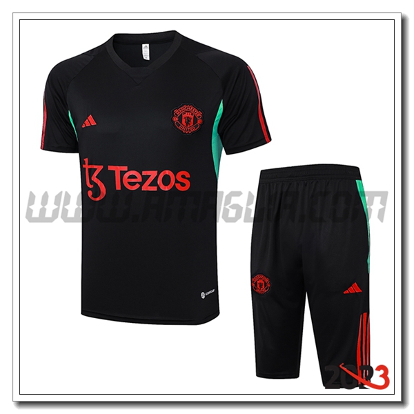 Kit Maglia Allenamento + Pantaloncini Manchester United Nero 2023 2024 -04