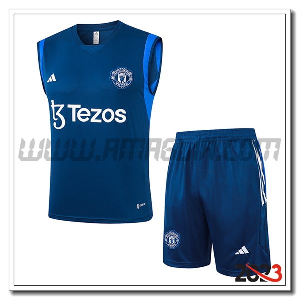 Kit Canotta Allenamento + Pantalonicinis Manchester United Blu 2023 2024