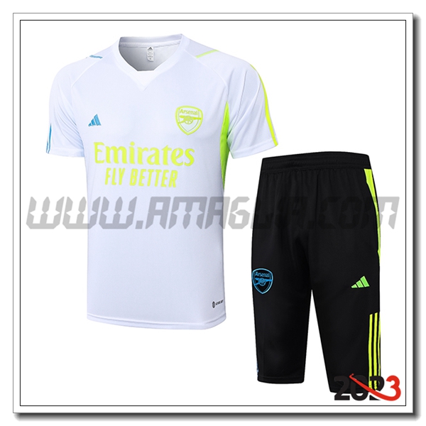 Kit Maglia Allenamento + Pantaloncini Arsenal Bianco 2023 2024