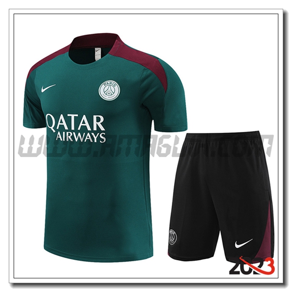 Kit Maglia Allenamento + Pantaloncini PSG Verde 2023 2024