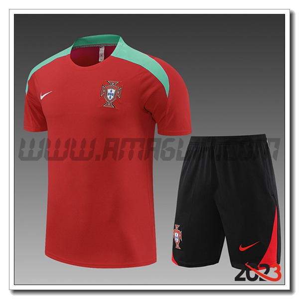 Kit Maglia Allenamento + Pantaloncini Portogallo Bambino Rosso 2023 2024