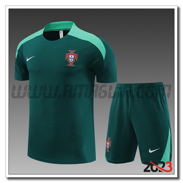 Kit Maglia Allenamento + Pantaloncini Portogallo Bambino Verde 2023 2024