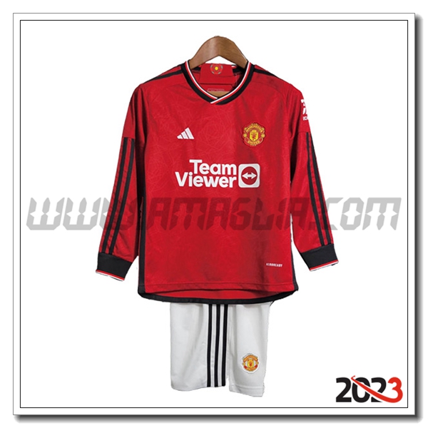 Prima Kit Maglia Manchester United Manica lunga Bambino 2023 2024