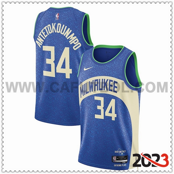Maglia Milwaukee Bucks (ANTETOKOUNMPO #34) 2023/24 Blu/Bianco