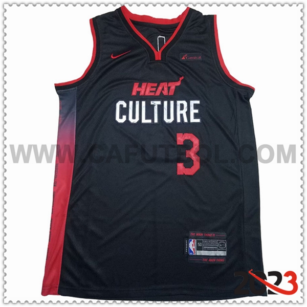 Maglia Miami Heat (WADE #3) 2023/24 Nero/Rosso
