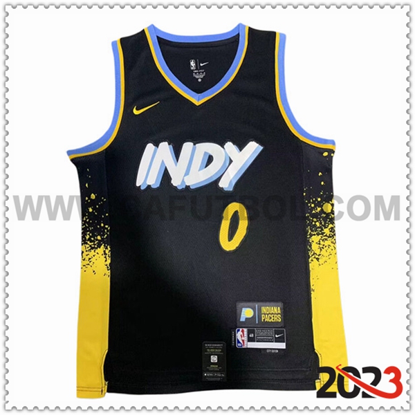 Maglia Indiana Pacers (HALIBURTON #0) 2023/24 Nero/Giallo -02