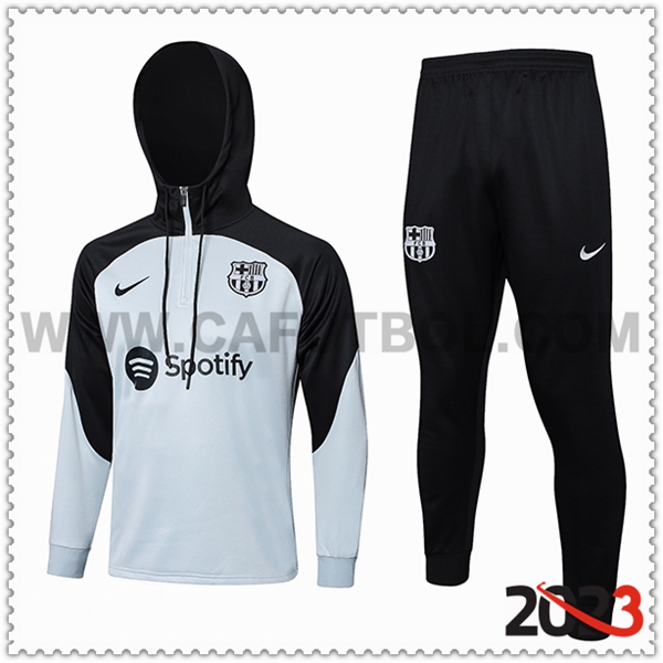 Giacca Con Cappuccio Tuta FC Barcellona Bianco/Nero 2023 2024