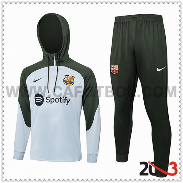 Giacca Con Cappuccio Tuta FC Barcellona Bianco/Verde 2023 2024