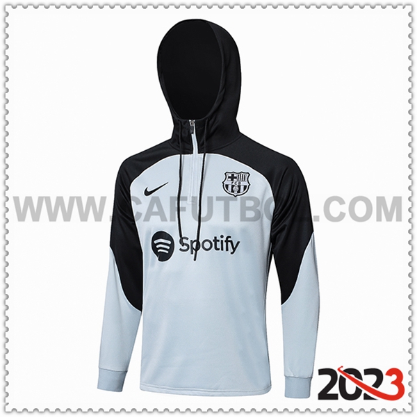 Felpa Allenamento Cappuccio FC Barcellona Bianco/Nero 2023 2024