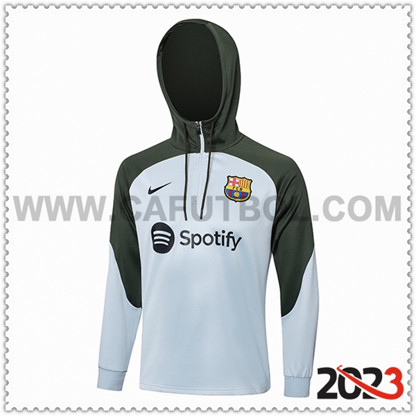Felpa Allenamento Cappuccio FC Barcellona Bianco/Verde 2023 2024