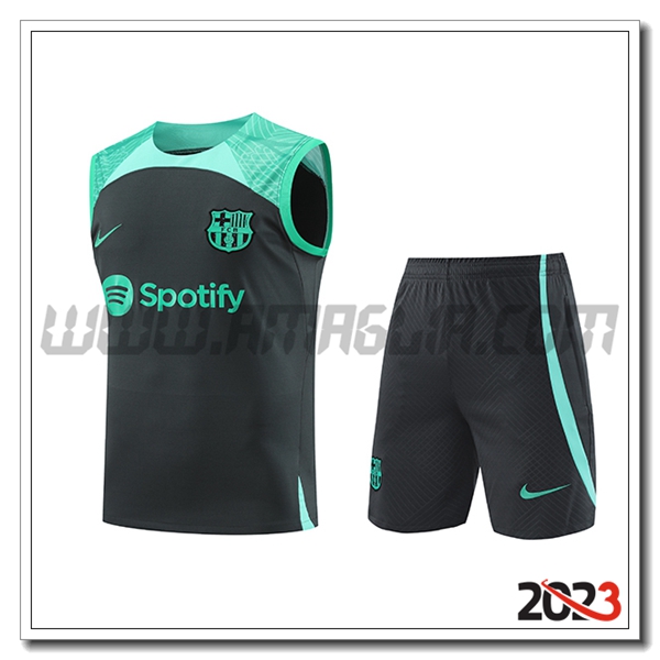Kit Canotta Allenamento + Pantaloncini FC Barcellona Nero/Verde 2023 2024