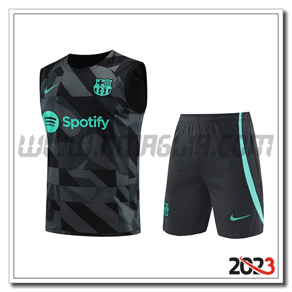 Kit Canotta Allenamento + Pantaloncini FC Barcellona Nero/Grigio/Verde 2023 2024