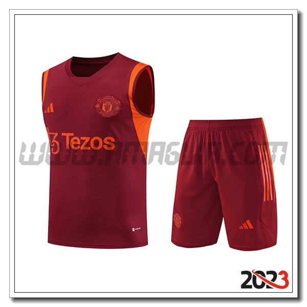 Kit Canotta Allenamento + Pantaloncini Manchester United Rosso 2023 2024 -02