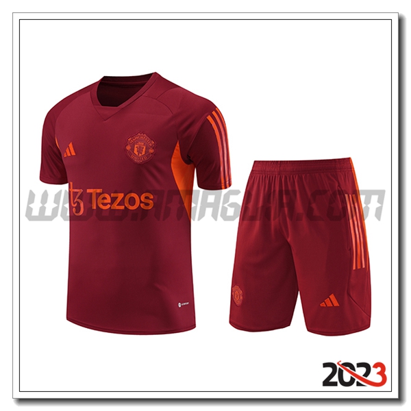 Kit Maglia Allenamento + Pantaloncini Manchester United Rosso 2023 2024 -03