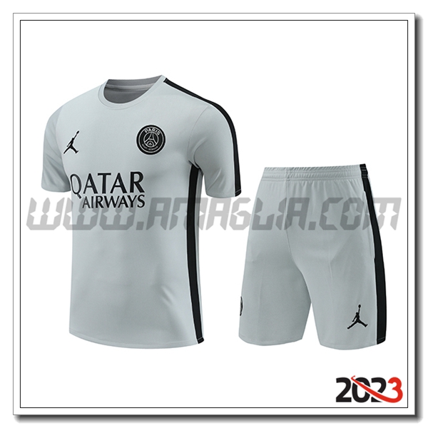 Kit Maglia Allenamento + Pantaloncini PSG Grigio/Nero 2023 2024