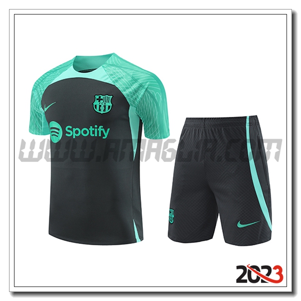 Kit Maglia Allenamento + Pantaloncini FC Barcellona Nero/Verde 2023 2024