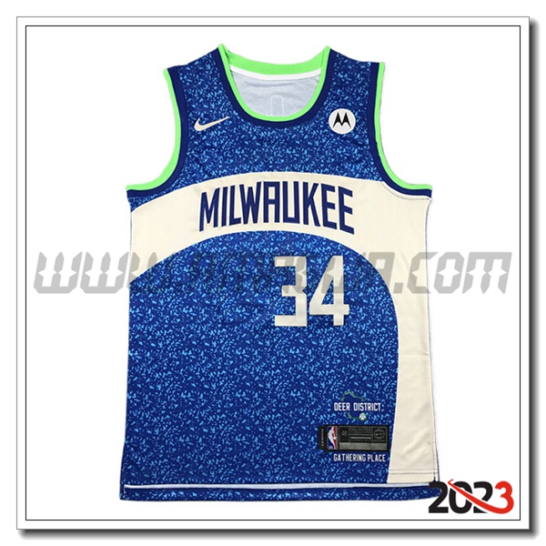 Maglia Milwaukee Bucks (ANTETOKOUNMPO #34) 2023/24 Blu/Bianco -02