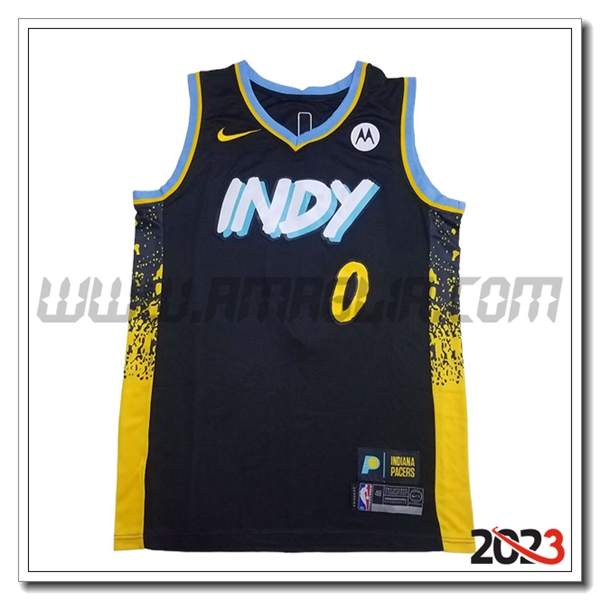 Maglia Indiana Pacers (HALIBURTON #0) 2023/24 Nero/Giallo -03
