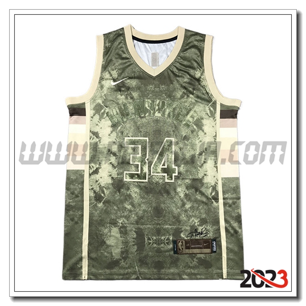 Maglia Milwaukee Bucks (ANTETOKOUNMPO #34) 2023/24 Verde/Giallo